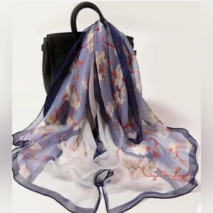 ❤️❤️❤️ Floral Sheer Scarf - Misty Blue and White ❤️❤️❤️